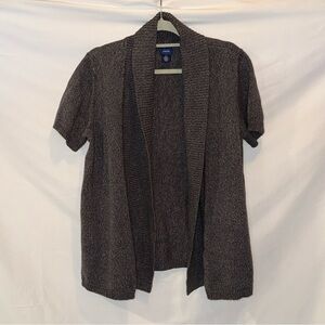 IZOD Women’s Charcoal Gray Short Sleeve Open Front Shawl Collar Knit Cardigan L